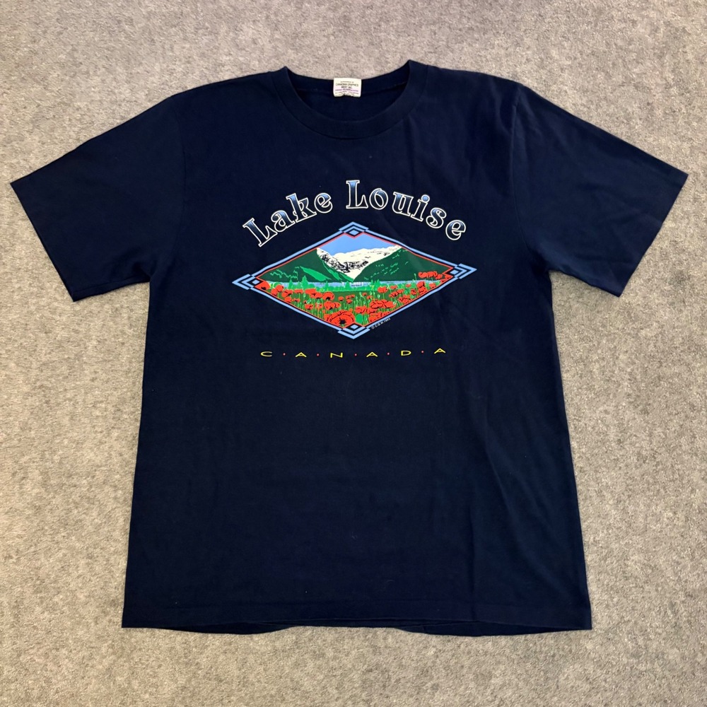 Waves T Shirt Mens Medium Lake Louise Canada Vintage‎ 90s Graphic Navy Blue Tee